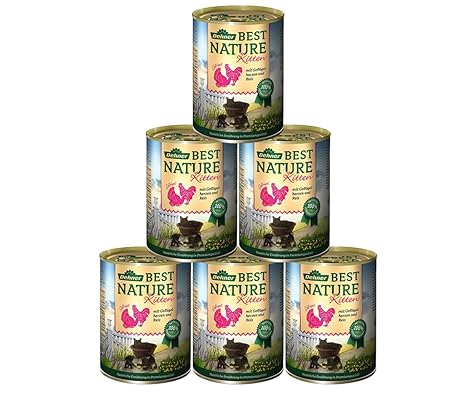 Dehner Best Nature Katzenfutter Kitten, Geflügelherzen mit Reis, 6 x 400 g (2.4 kg)