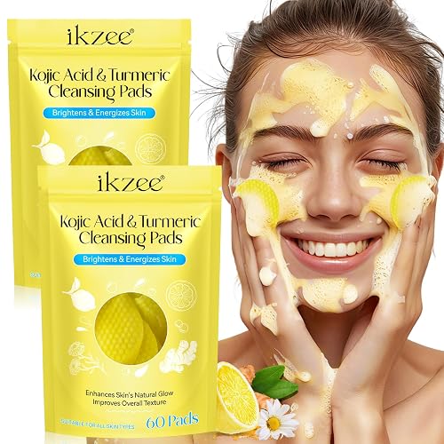 2 Pack Kojic Acid Cleansing Pads,Kojic Acid and Turmeric Cleansing Pads for face,Turmeric Kojic Acid Lemon Chamomile Pads with Natural Ingredients,All Skin Types(60 Pads)