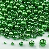 Xinhongo 175g Pearl Beads 3mm 4mm 6mm 8mm 10mm Pearl Craft Beads Sew on Pearls Round Loose Pearls for Sewing Crafts Decoration Bracelet Necklace Jewelry Making Vase Filler(Dark Green)