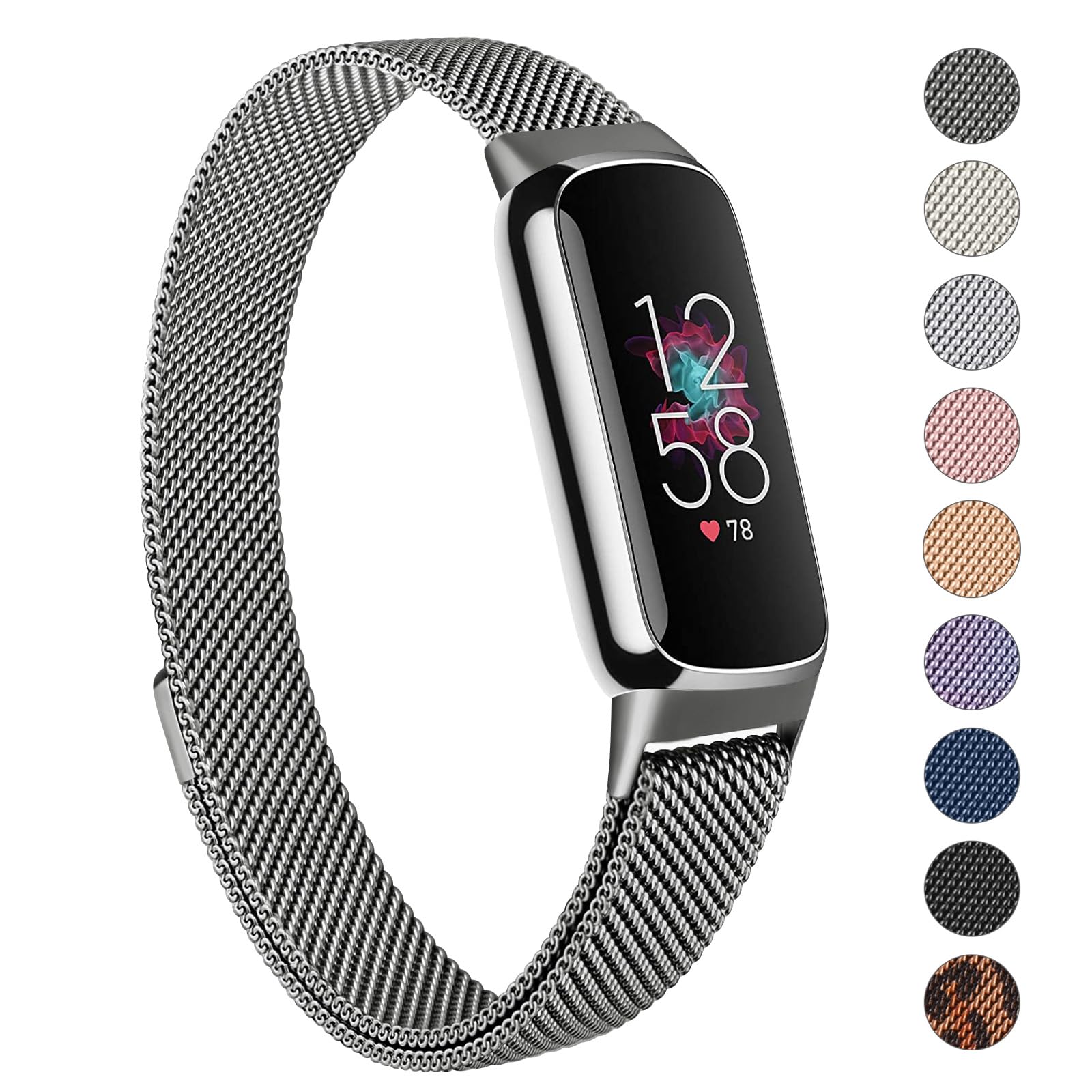 Vancle Strap Compatible with Fitbit Luxe Straps for Women Men, Stainless Steel Mesh Loop Adjustable Wristband Replacement Strap (Space Grey)