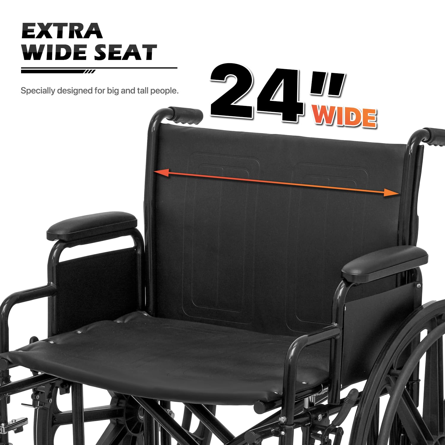 monicare Wide Foldable Bariatric Wheelchair for Adult 500-lbs Heavy-Duty Folding Transport Self-Propelled Wheel Chair with 24-Inch Seat