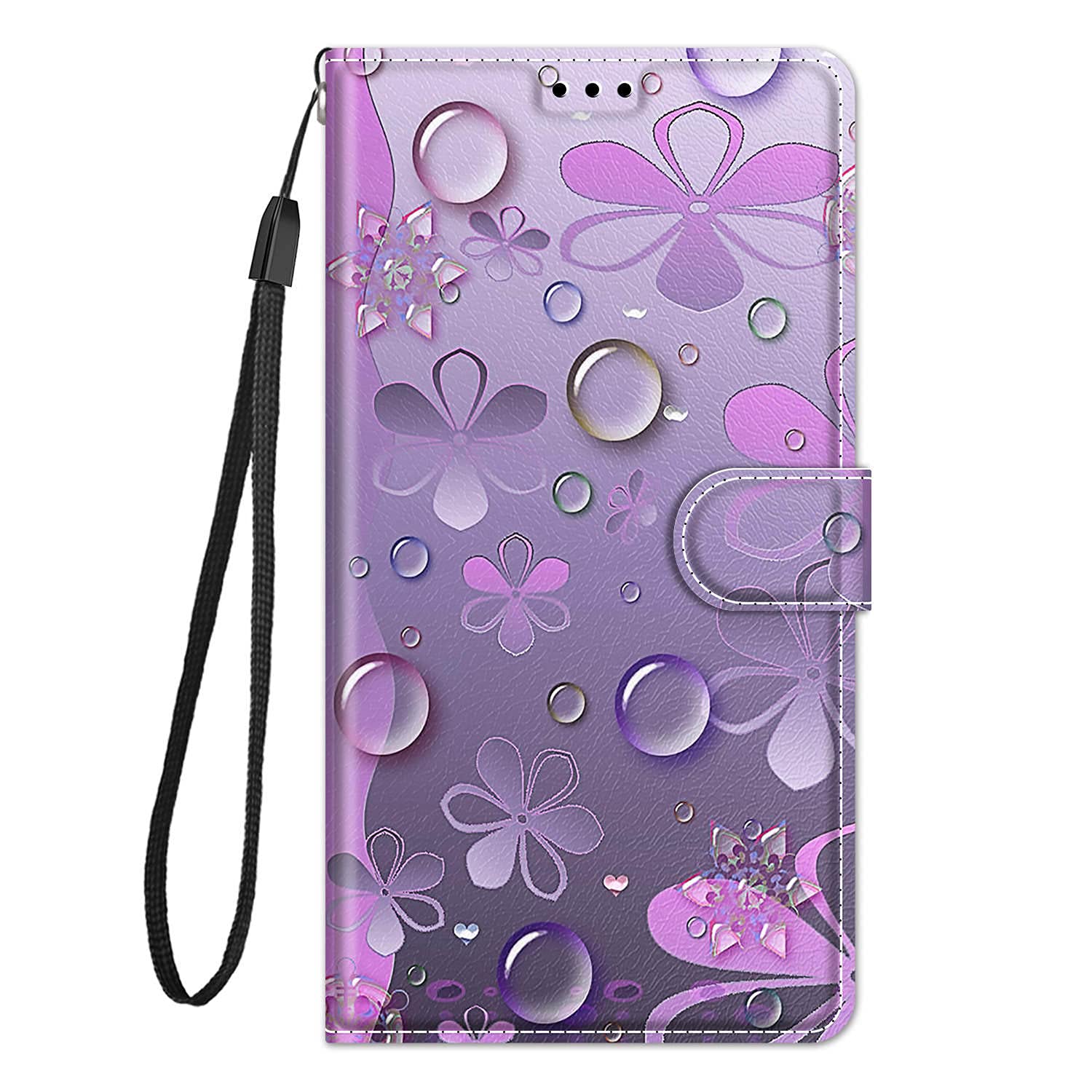 Guxira Wallet Case for iPhone 13 - Silicone Leather Protective Flip Case With Lanyard, Card Slots, Magnetic Closure - Cute Shockproof Purple Cover