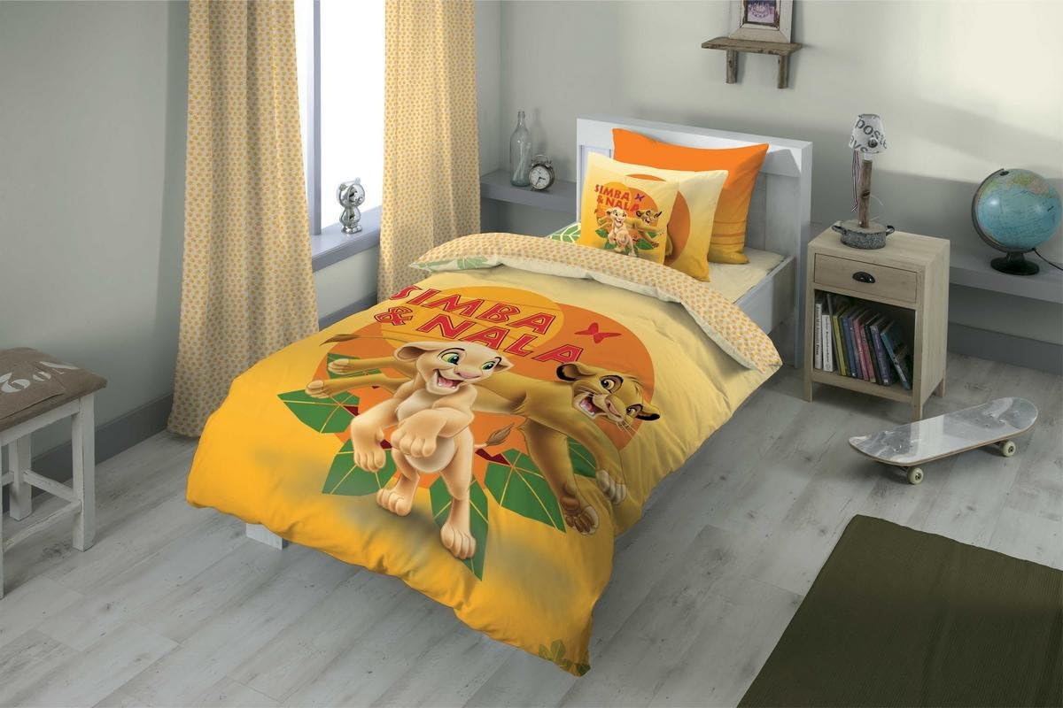 DDECOR - Lion King 180TC 100% Cotton Single Bedsheet with 1 Pillow Covers, Orange
