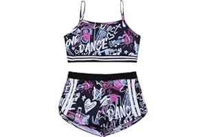 Moily Kids Girls Gymnastics/Dance/Sports Two Piece Outfit Racer Back Crop Top with Booty Shorts Swimwear