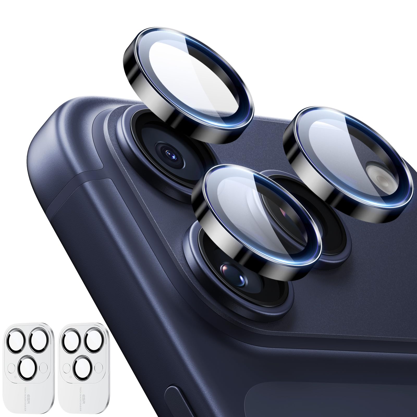 ESR Camera Lens Protectors for iPhone 17 Pro Max/iPhone 17 Pro, Tough HD Individual Tempered Glass Protectors, Scratch Resistant, Armorite, 2 Pack, Black