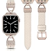 TOYOUTHS Compatible with Apple Watch Band Women Leather 49/46/45/44/42/41/40/38mm Dressy Thin Leather Strap Designer D-Shaped Metal Buckle Bracelet for iWatch Series 11 10 9 8 7 6 5 4 Ultra/SE 3 2 1