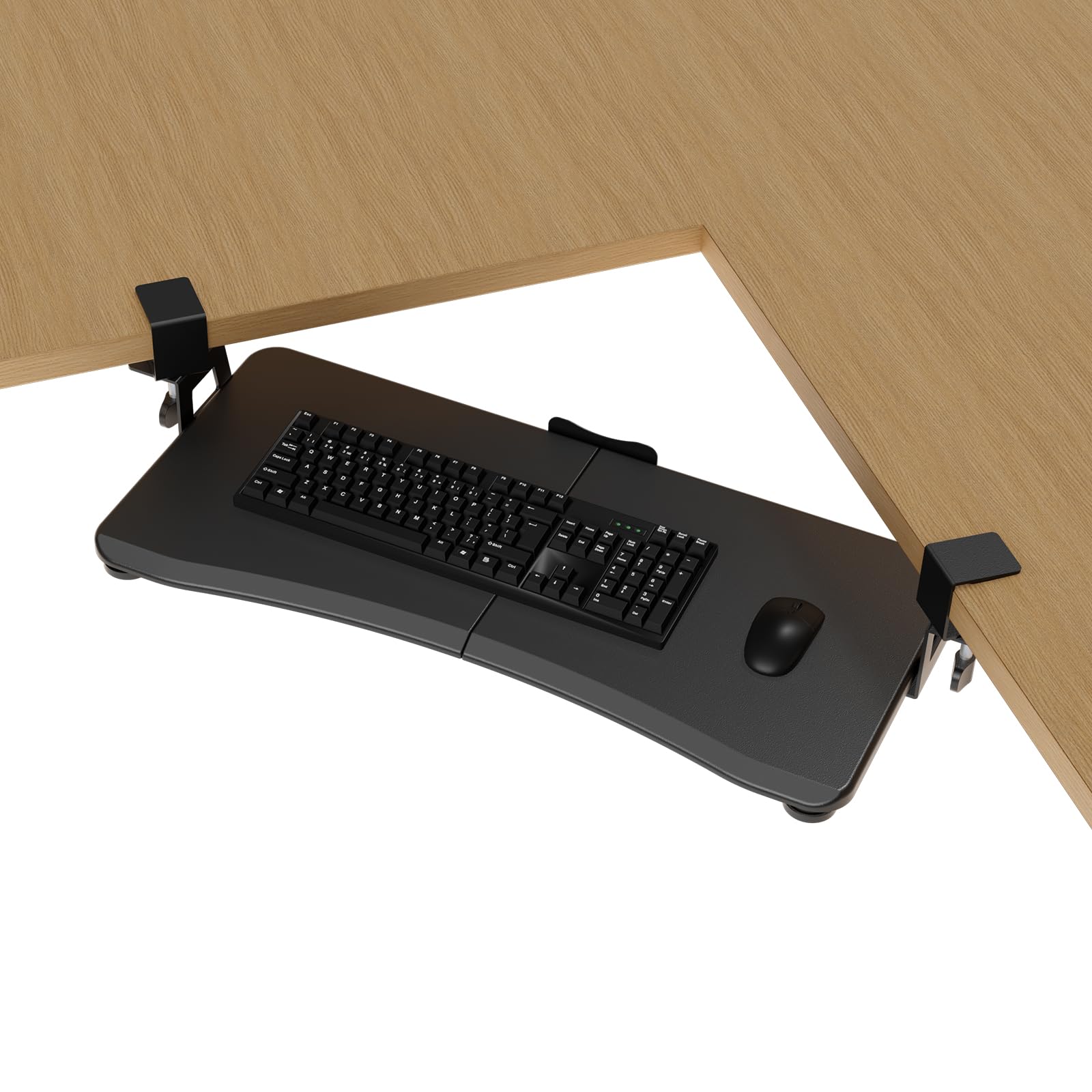 Photo 1 of suptek Keyboard Tray Under Desk Pull Out with Adjustable 45° C Clamp for L Shaped Desk, Computer Keyboard & Mouse Tray, 25.6 (30 Including Clamps) x 11.8 inch, Black, DSF1R