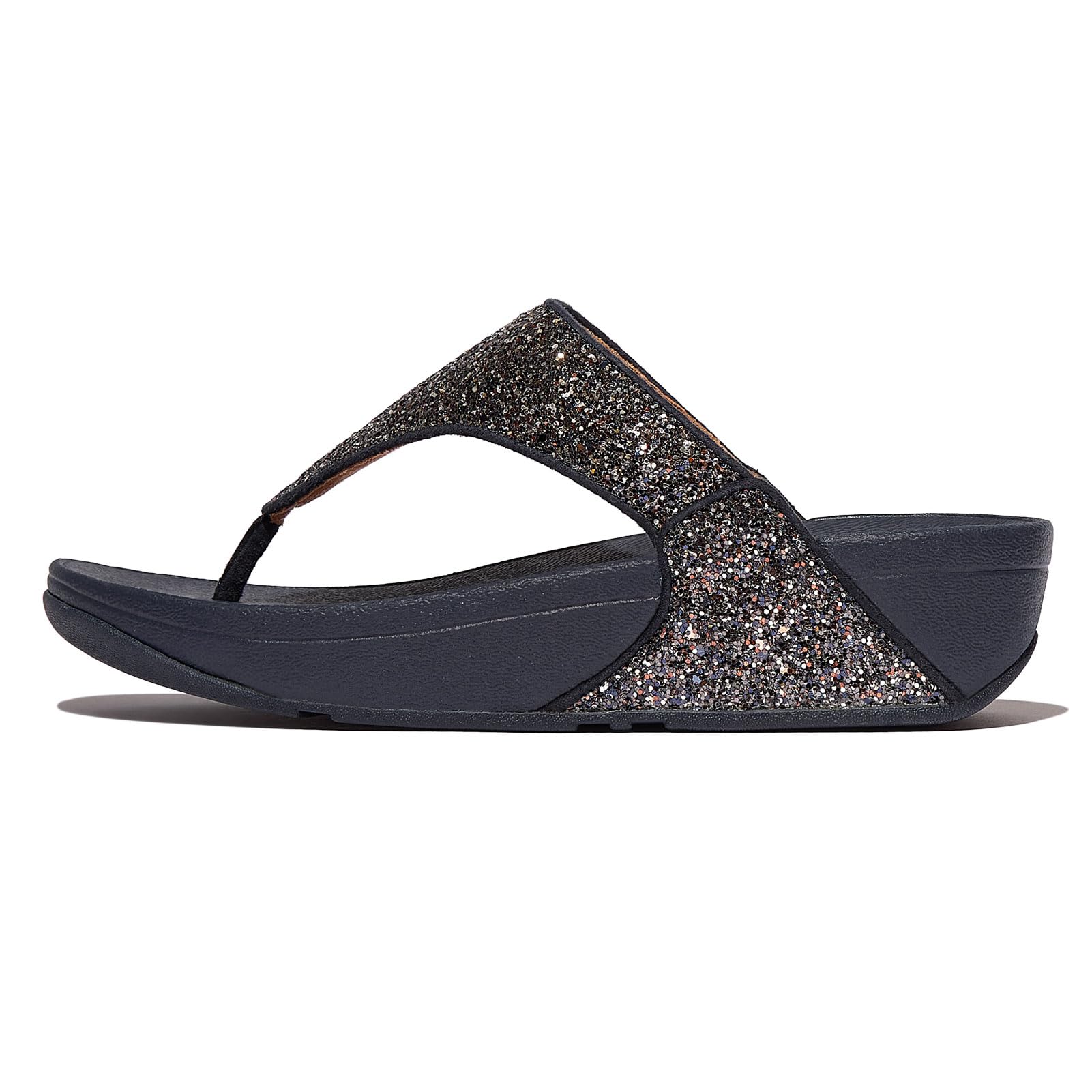 FitFlop Lulu Multi-Tonal Glitter Toe-Post Sandals, Midnight Navy Mix, 9 Medium Image