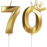 70th Birthday Candles for Cake, Number 70 Gold