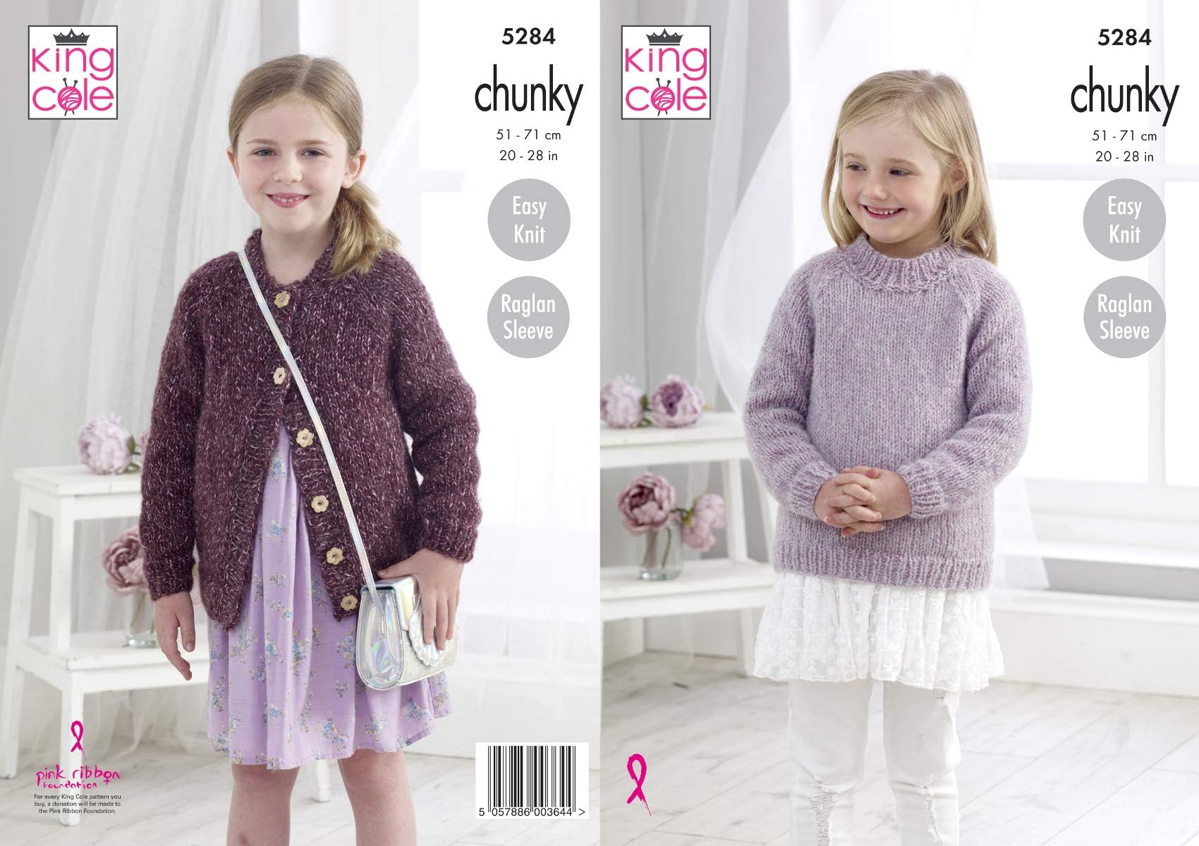 King Cole 5284 Knitting Pattern Childrens Easy Knit Raglan Sweater and Cardigan in Indulge Chunky