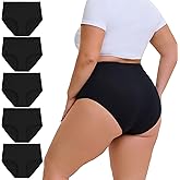 OEIOEI Plus Size Underwear for Women High Waisted Cotton Panties Soft Stretch Full Coverage Briefs 5-Pack