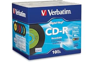 Verbatim CD-R Blank Discs 700MB 80min 52X Recordable Disc for Data and Music with Digital Vinyl Surface - 10pk Slim Case Blue