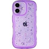 Qokey Compatible iPhone 16 Case, 6.1" Curly Wave Design, Transparent Bling Glitter Star Shiny, Cute Clear Transparent Shockproof Protection Soft Phone Cover for Women Girls, Purple