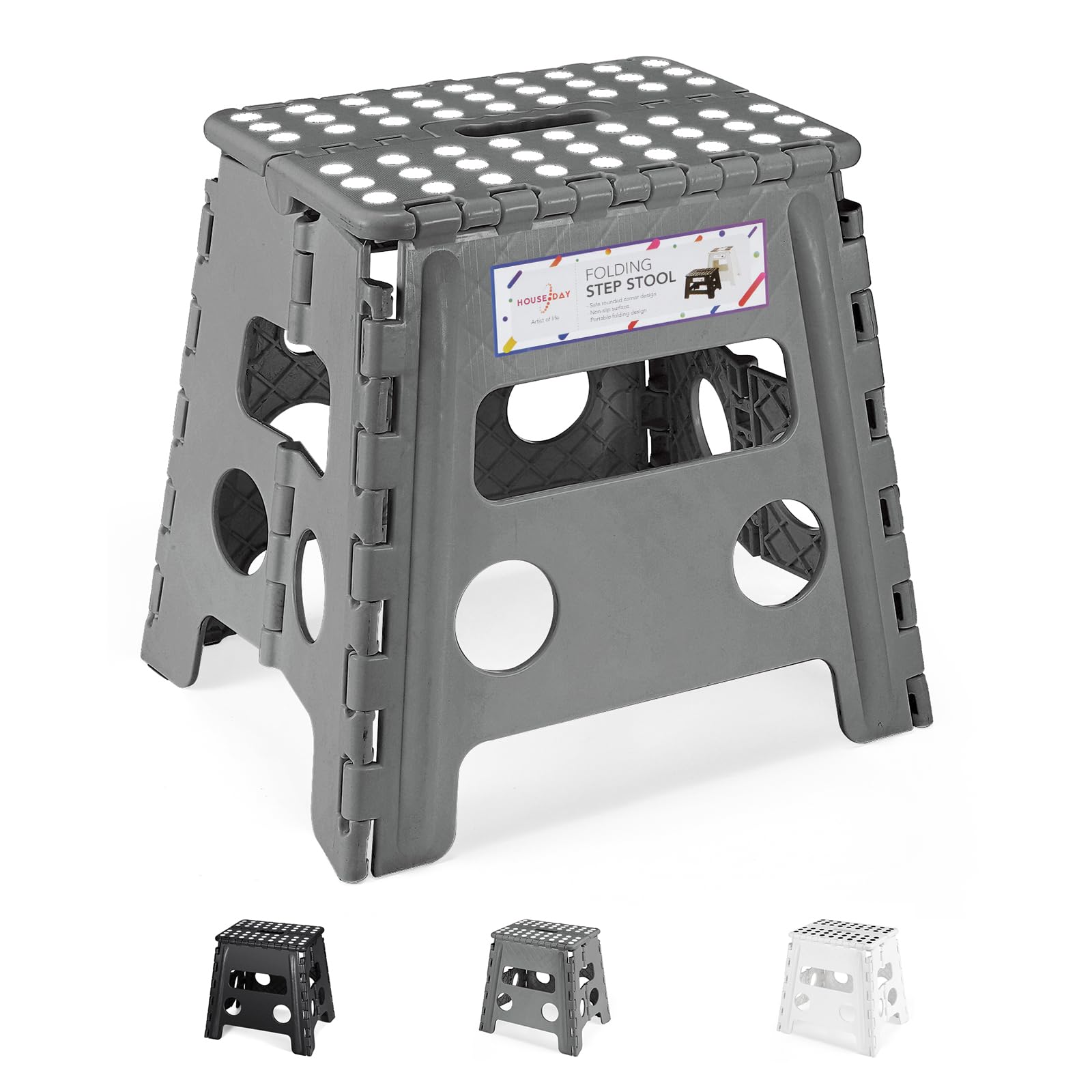 Heavy Duty Foldable Stool for Adults, Large Foldable Step Non-Slip Folding Stools Portable Plastic Collapsible Step for Kids - Grey