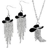 Xuqiakw Western Jewelry for Women,Sparkly Rhinestone Cowgirl Accessories for Women Includ White Cowgirl Hat Pendant Necklace Set White Cowboy Boot Earrings with Wild West Country Rustic Style
