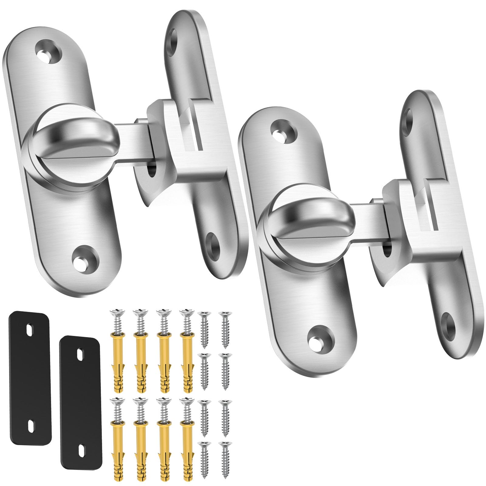 Flip Sliding Barn Door Lock, 90/180 Degree Sliding Door Lock Latch and latches for Barn Door, Pet Door, Bathroom, Outdoor, Garage, Window, Sliding Door (2, Silver)