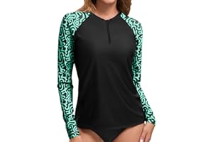 22 KWA.ME AVE Women Long Sleeve Rash Guard Swimsuit UV UPF 50+ Half Zip Sun Swim Shirt Quick Dry Swimwear Top