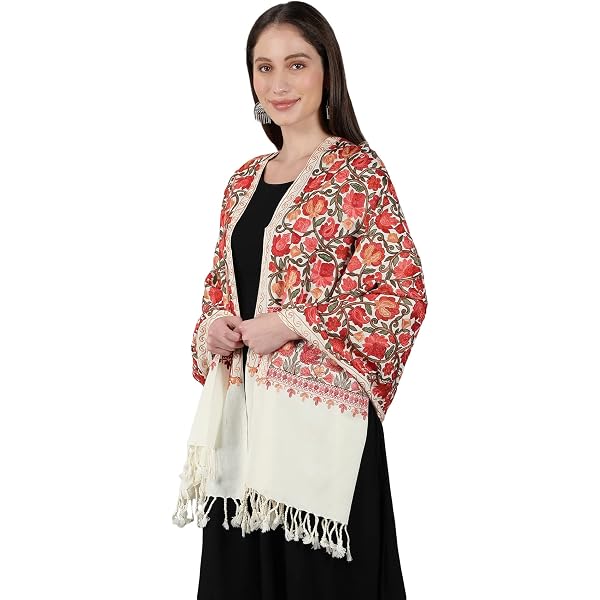 Châle Indien Kashmiri Kani - Laine Poly - 71,1x203,2 Cm - Noir - Pour Mariage Ou Soirée