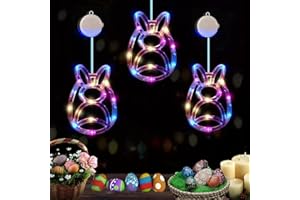 PISKEKAT [Timer] Easter Window Lights, Easter Window Decorations, 3 Pack Easter Egg and Bunny Shaped Hanging Lights with Suction Cup, Battery Operated Indoor Lights for Easter Home Decor