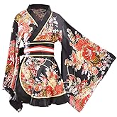 HongH Kimono Bathrobe Costume Japanese Traditional Cosplay Women's Sexy Sakura Pattern High Split Long Kimono