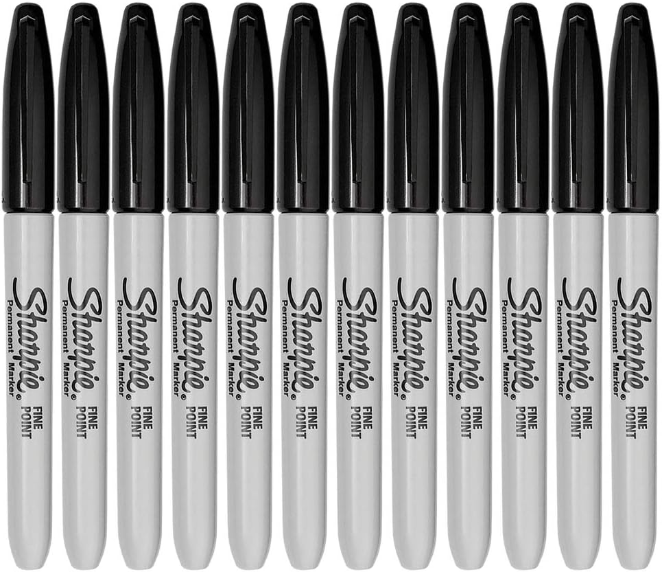 Sharpie 30162PP Fine Point Permanent Marker, Marks On Paper and Plastic, Resist Fading and Water, AP Certified, Black Color, 6 Blister Packs with 2 Markers, Total of 12 Markers