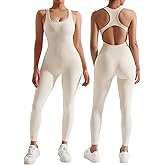 RXRXCOCO Women Backless One Piece Jumpsuits Sleeveless Scoop Neck Bodycon Romper Seamless Workout Yoga Jumpsuits