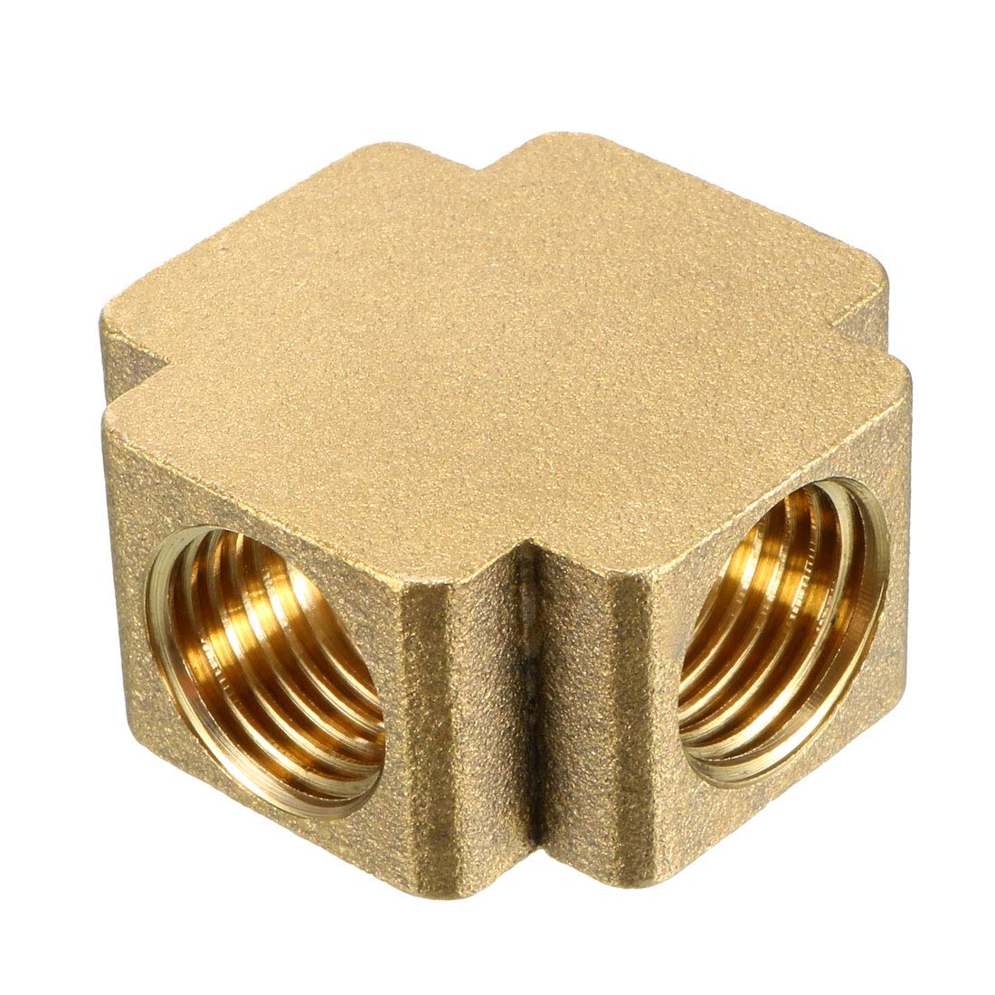 sourcing map Brass Cross Pipe Fitting 1/4 PT Female Thread 4 Way Connector