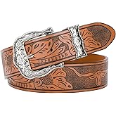 VONMELLI Western Belt for Women Men Cowgirl Cowboy Embossed Belts Vintage Floral Buckle for Jeans Pants