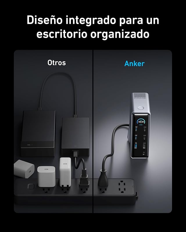 Anker prime port replicator 160w, 14 portas com saída máxima. 160 w, transferência de dados de 10 gbps, interface inteligente em tempo real, áudio e ethernet, tela dupla 4k para macbook dell mobile