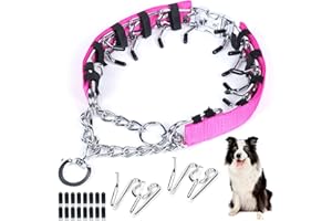 RELUX Adjustable Dog Training Pinch Collar with Quick Release Buckle, Prong Training Collar for Dogs for Small Medium Large Dogs, Extra Link and Caps, Pink, S