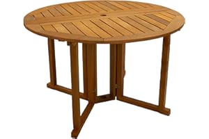 Sunnydaze Malaysian Hardwood Folding Gateleg Patio Dining Table with Teak Oil Finish - 4-Person Space-Saving Round Outdoor Table - 47.25” D x 29" H