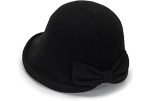 MEALAH Women Vintage Cloche Church-Hat - 1920s Crushable Winter Wool Felt Bowler Bucket Hat