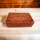 Ajuny Tree of Life Wooden Keepsake Box Handcarved Jewelry Storage 8x5 view 2