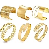YVVLEE 6 PCS Gold Chunky Arm Cuff Upper Arm Band Cuff Bracelet Bangle for Women Irregular Minimalist Statement Gold Silver Adjustable Armband Set