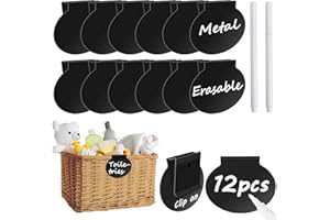 GICARE 12 Pack Metal Basket Labels Clip On for Storage Bins, Basket Tags Black Bin Labels Clip On, Pantry Labels Clip on, The Home Edit Labels, Removable Fabric Box Container Drawer Labels with Chalk Markers
