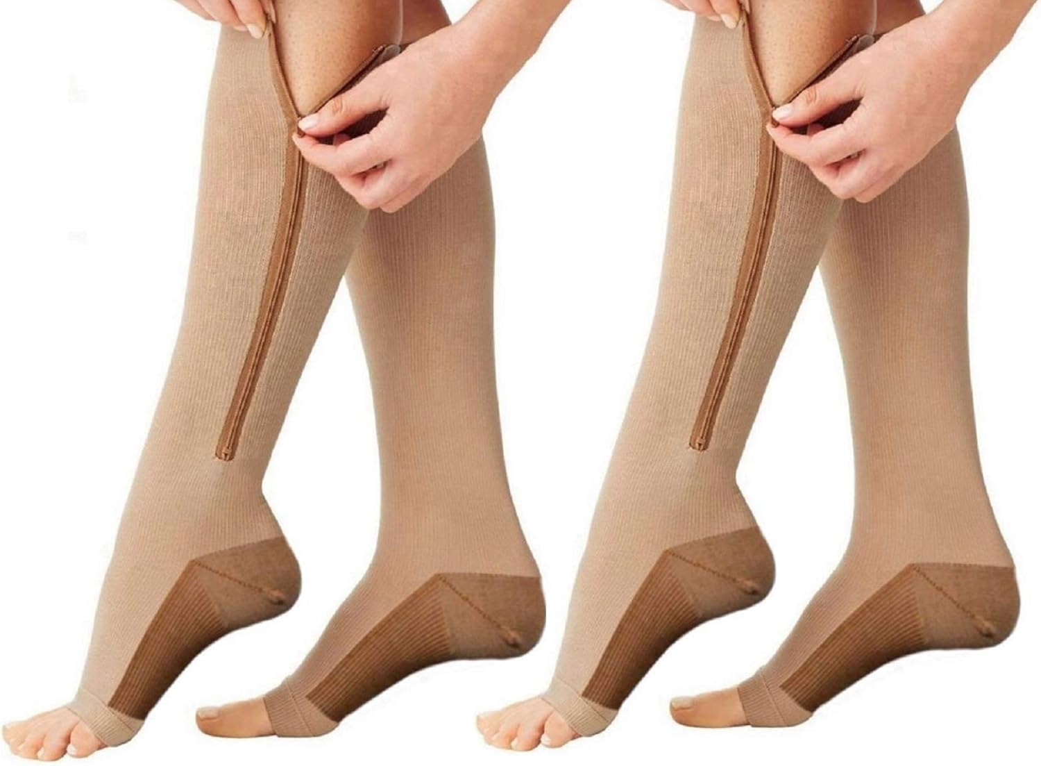 Bcurb Zippered Medical Compression Socks (2 Pair) Open Toe