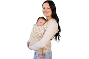 AVA + OLIVER Ava & Oliver Essential Baby Carrier – Ergonomic, Hip-Healthy Soft Structured Carrier for Infants & Toddlers (7–35lbs) - Front and Back Carry, Breathable Fabric, Stylish & Lightweight (Almond Check)