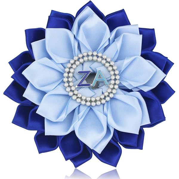 HUSURU Sparkling Crystal Greek Letter Zeta Amicae Brooch Pin – Sorority Jewelry With Blue Rhinestones, Metal, 3x4cm