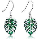 JERWLI Monstera Earrings 925 Sterling Silver Monstera Plant Dangle Drop Earrings Jewelry Gift for Women Monstera Lovers