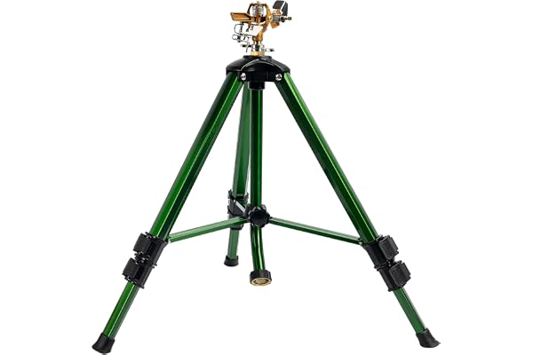 Hourleey Impact Sprinkler on Tripod Base, Heavy Duty Brass Sprinklers for Yard Lawn Garden, 0-360 Degree Large Area Coverage,