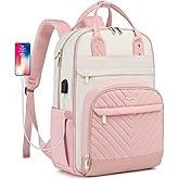 bagswan Laptop Backpack for Women Work - 15.6 Inch Travel Backpack Fashion Work Business Backpacks Purse Warterproof College Teacher Nurse Computer Daypack Beige Pink