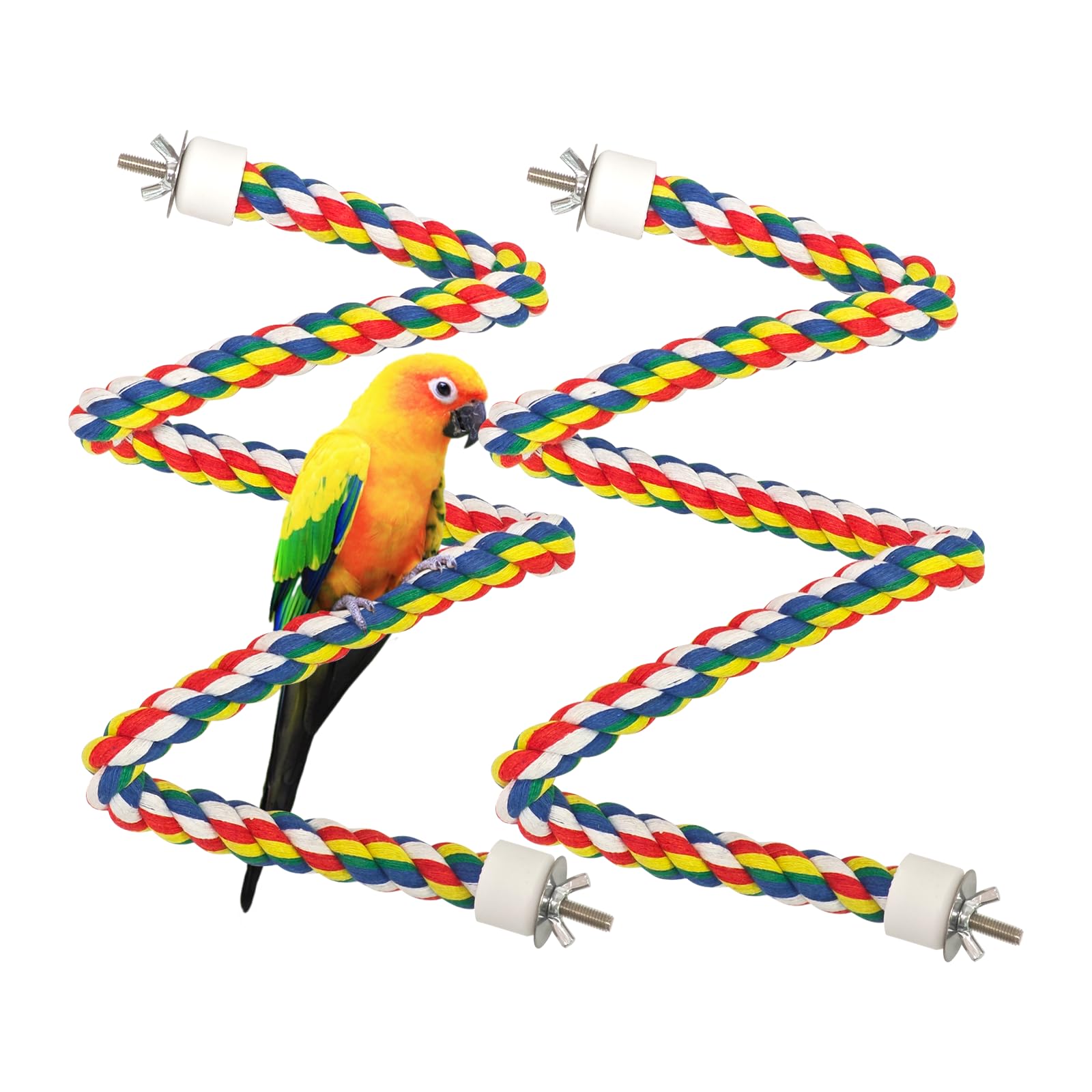 Gute 2Pcs Colorful Cotton Bird Parrot Spiral Rope Perch, Birdcage Swing Toys for Parrot/Parakeet/Cockatiel, 80cm