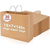 Maitys 30 Pcs 18x14x7 Inch Extra Large Paper Gift Bags with Handles Bulk Kraft Bags for Business, Merchandise, Gifts, Shopping, Retail Stores, Birthday Party Brown Color for Multiple Uses