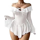 Avidlove Sexy Lingerie Babydoll Rave Ruffle Dress Off Shoulder Long Sleeve Nightgowns Outfits For Women S-XXL