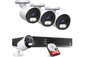 EZFIX Security Camera System Wired, H.265+ 8CH Surveillance DVR with 1TB Hard Drive and 4 x 1080p HD IP66 Outdoor CCTV Cameras, 100ft Night Vision, Smart Playback, Motion Alerts, Remote Access