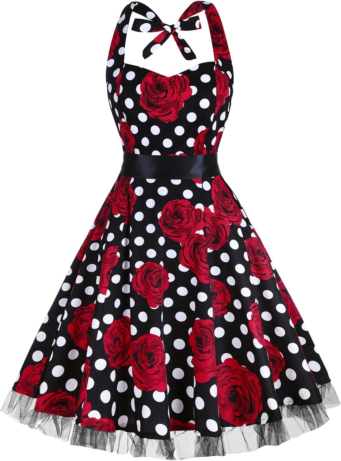 Women's Vintage Cocktail Dress Floral Print 1950's Rockabilly Halter Swing Dresses