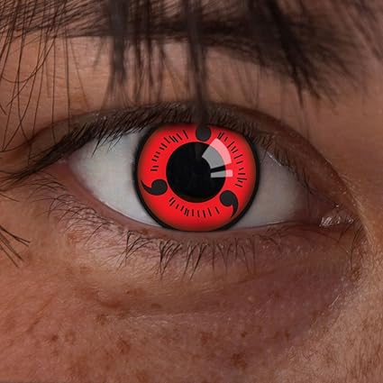 aricona Kontaktlinsen Farblinsen – Sharingan Naruto Kontaktlinse deckend rot mit schwarzem Motiv – farbige Kontaktlinsen, bun