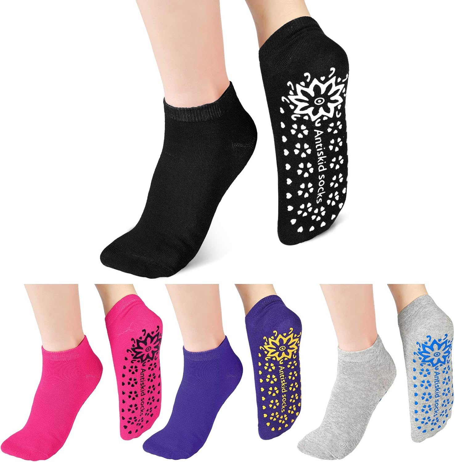 4 Pairs Yoga Socks NonSlip Sticky Socks with Grips AntiSkid Slipper