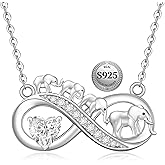Fenthring Elephant Necklace for Women Sterling Silver Mothers Day Infinity Mama Pandant for Mom Heart with Birthstones Gifts