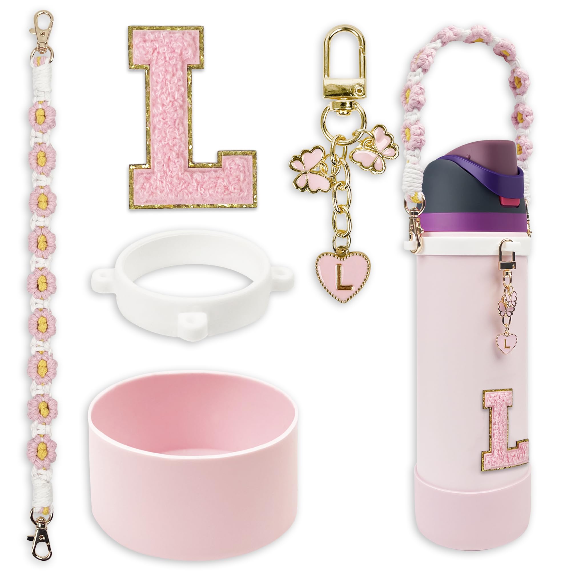 Photo 1 of Silicone Boot Cute Monogram Set Compatible with Owala Water Bottle 24 oz - Perfect Letter Owala Accessories for Owala Tumbler, Owala Free Sip, Pink Owala, Black Owala, owala coffee tumbler (Pink, L)